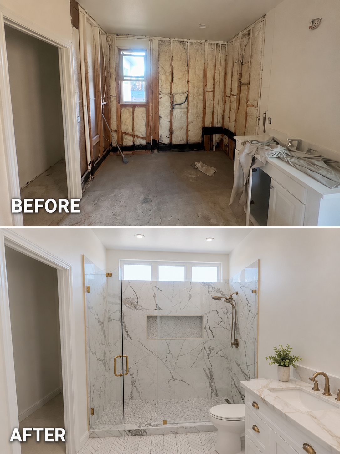Bathroom before and after remodel