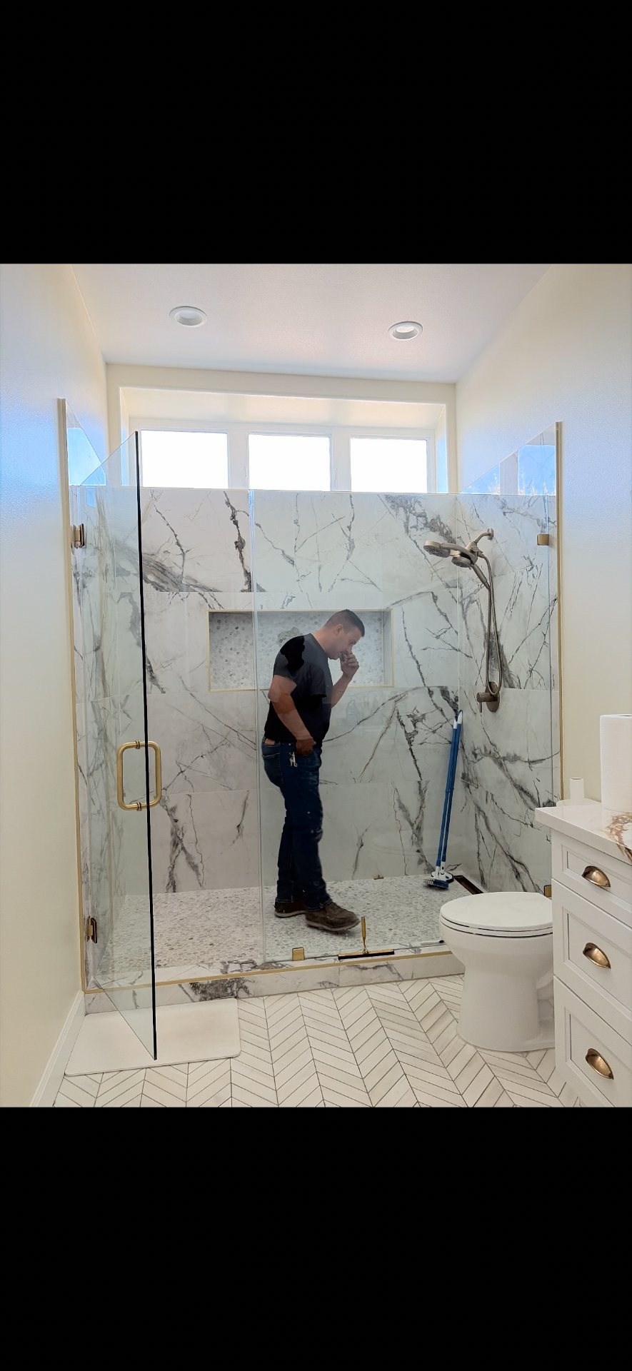 Finished marble bathroom shower remodel