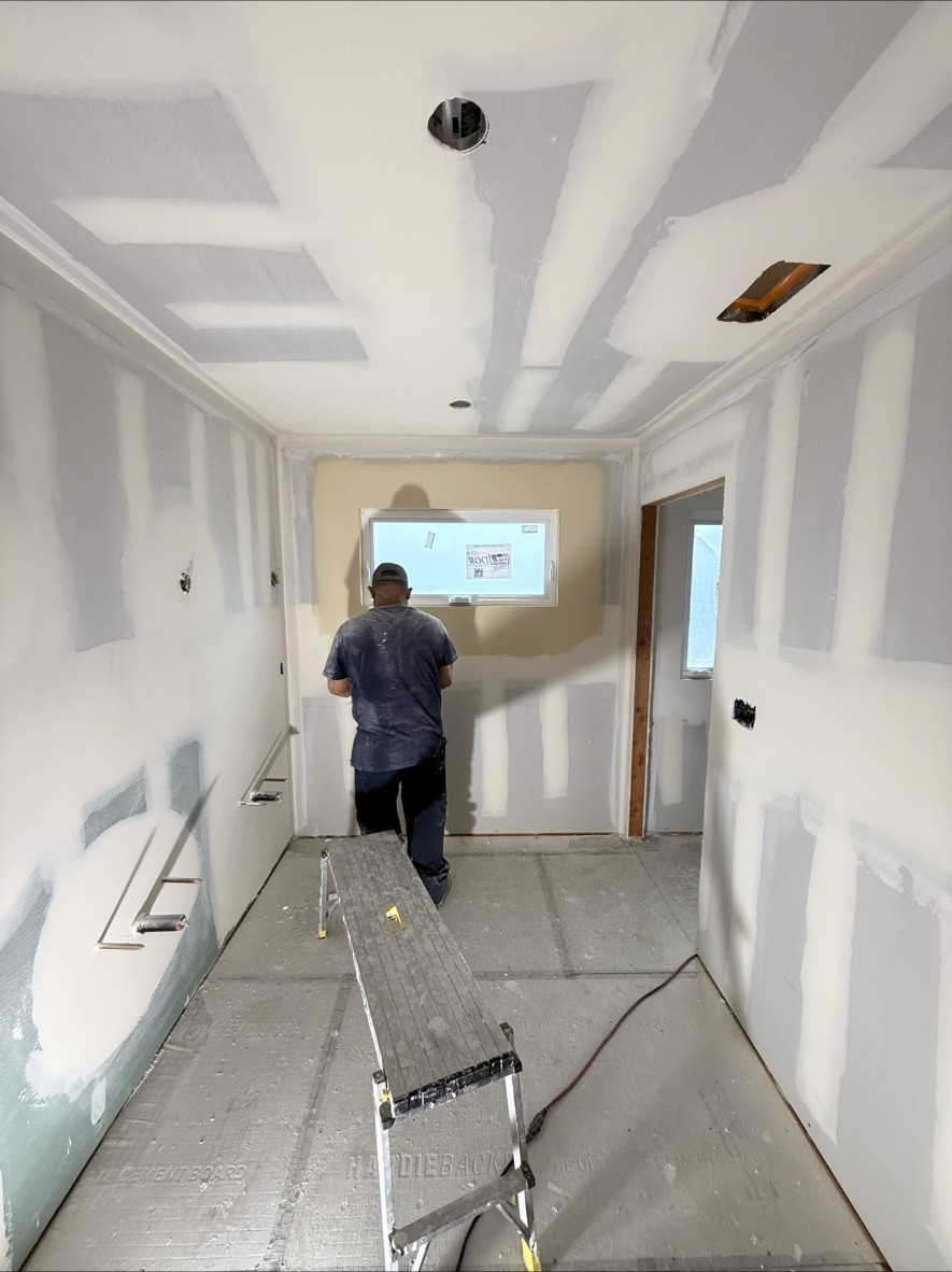 Ceiling and wall finish work in progress